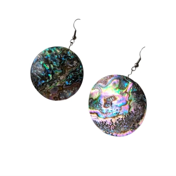 handmade Paua Large Abalone Shell Earrings Circles